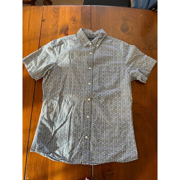 1901 Mens Medium Polo Short Sleeve Button Down All Cotton Regular Blue White - Picture 1 of 12